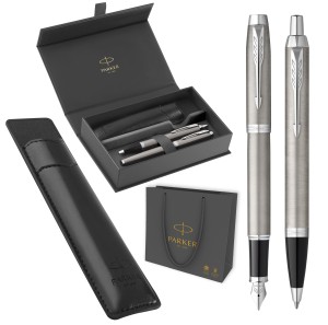 PARKER Zestaw podarunkowy duo IM STAINLESS STEEL CT PREMIUM (długopis + pióro wieczne + etui)