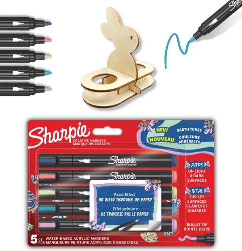 Zestaw kreatywny Sharpie Creative Markery akrylowe stożkowe kolory ziemi 5 szt + Zajączek DIY