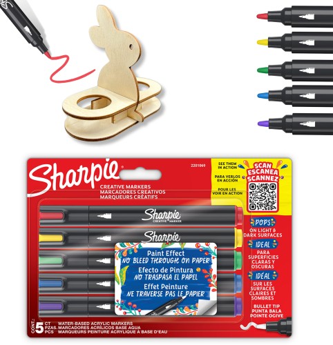 Zestaw kreatywny Sharpie Creative Markery akrylowe stożkowe kolory podstawowe 5 szt + Zajączek DIY