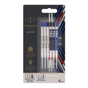 PARKER Wkłady do długopisu czarne i niebieskie Quinkflow + żelowe Quink M MIX 6 szt - 2032738